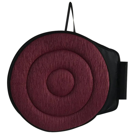 Burgundy 360-degree rotating seat cushion with carry strap